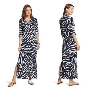 Chicos Zebra Maxi Dress Shirtdress 3 XL 16